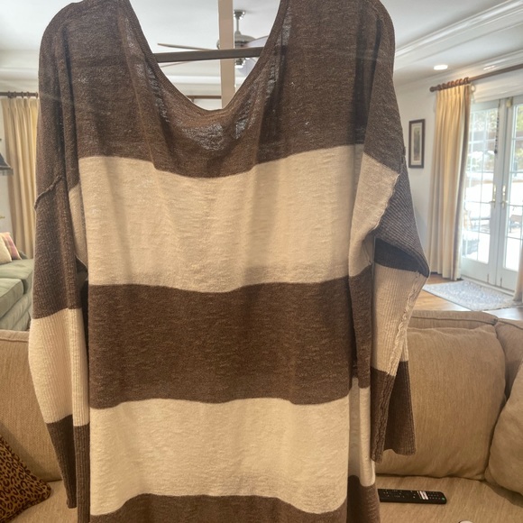 Free People, brown and cream, long sleeve tunic - Picture 2 of 11
